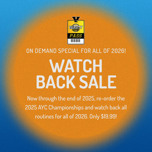 '25 AYC ON DEMAND. VARSITY MEDIA PASS - ALL CHEER/STEP/DANCE ROUTINE! ALL WEEKEND LONG. INDIVIDUAL PRICE $19.99